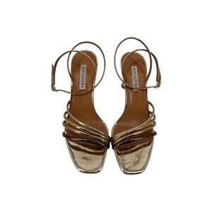 Aquazzura Leather Metallic 75mm Latour Strappy Sandals Gold Women's Size 40